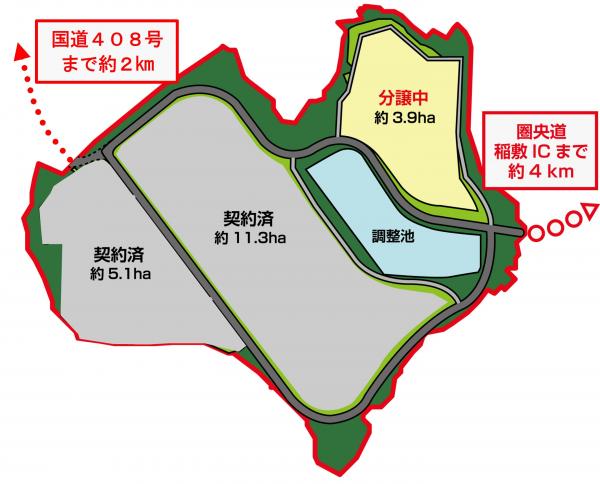 稲敷工業団地区画図（西側進入路入）