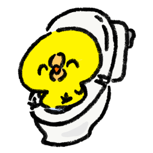 洋式トイレに座るひよこ