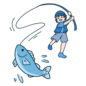 魚釣りをする男の子のイラスト